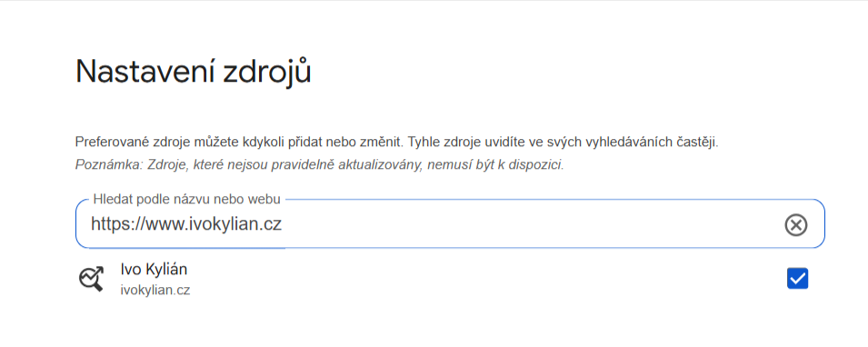 Nastavení zdrojů v Googlu
