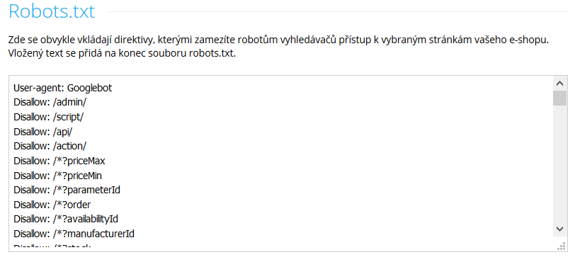 Editace robots.txt v Shoptetu